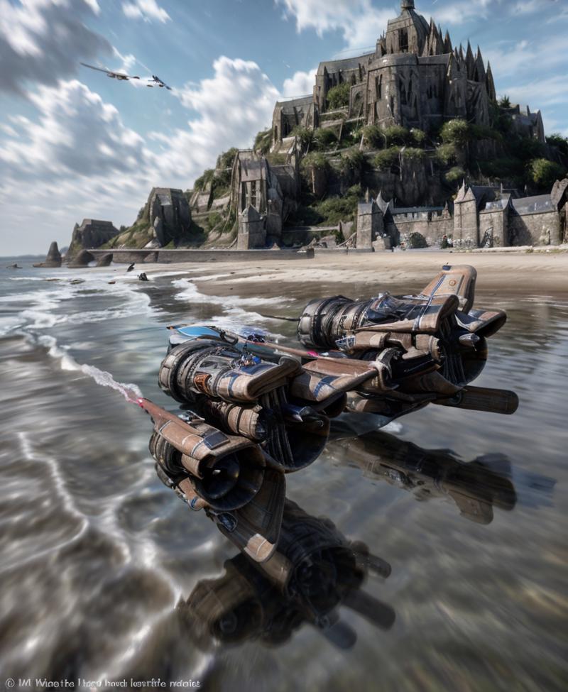 02842-1096651831-podracing, (mont saint michel, france_1.1), water surface, reflection, raytracing,_star wars,_highres, masterpiece,_ _lora_podra.png